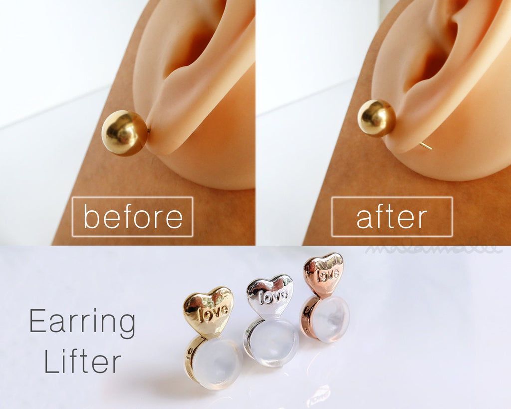 Anti-allergy Heart shape Earring Lifter, Earlobe Support for large or heavy earrings, Hypoallergenic earring back lifter,