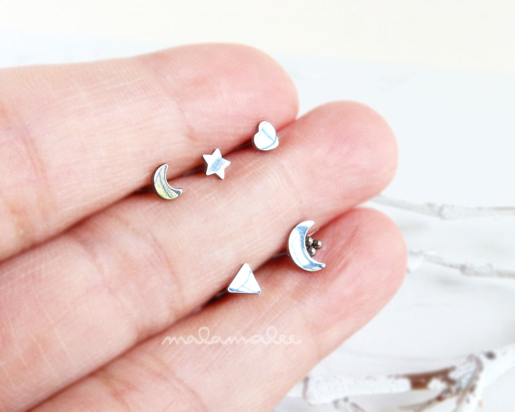Titanium Internally Threaded Flat Back earrings, Cartilage piercing