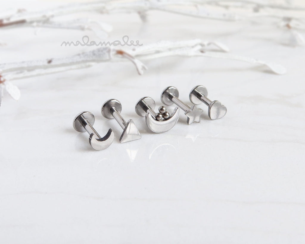 Titanium Internally Threaded Flat Back earrings, Cartilage piercing