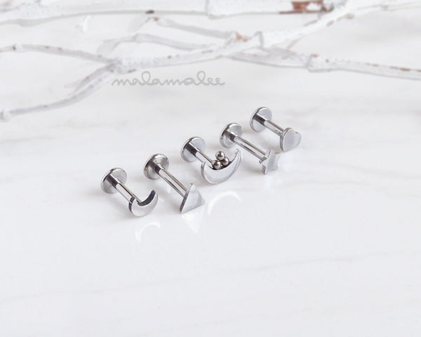 Titanium Internally Threaded Flat Back earrings, Cartilage piercing, Medusa, Monroe piercing, Tragus, Conch, Helix earring minimalist