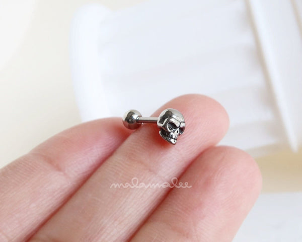 Tiny Skull earrings stud, Screw back, 16G Cartilage earring, Helix earring, Cartilage piercing, Tragus, Conch, minimalist earrings