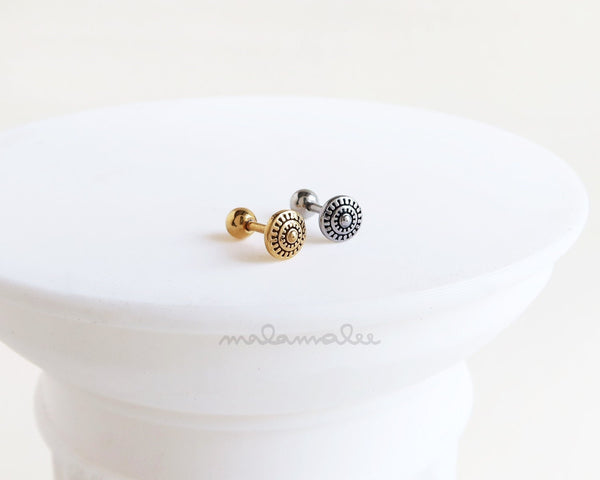 Mini Round Button earrings stud, Antique Button Screw back, 16G Cartilage earring, Helix earring, Cartilage piercing, Tragus, Conch