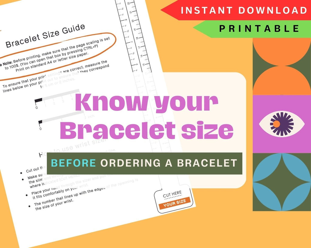 Printable Bracelet Size Guide, Wrist measuring tool, Jewelry sizers, A4, US letter size, Bracelet ruler