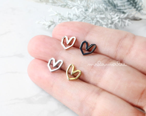 Heart Outline Stud Earrings, Hypoallergenic earrings